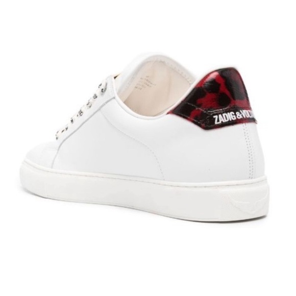 NIB Zadig & Voltaire La Flash Smooth Calfskin Sneakers 38 White Red Lightning 7 - Picture 3 of 13